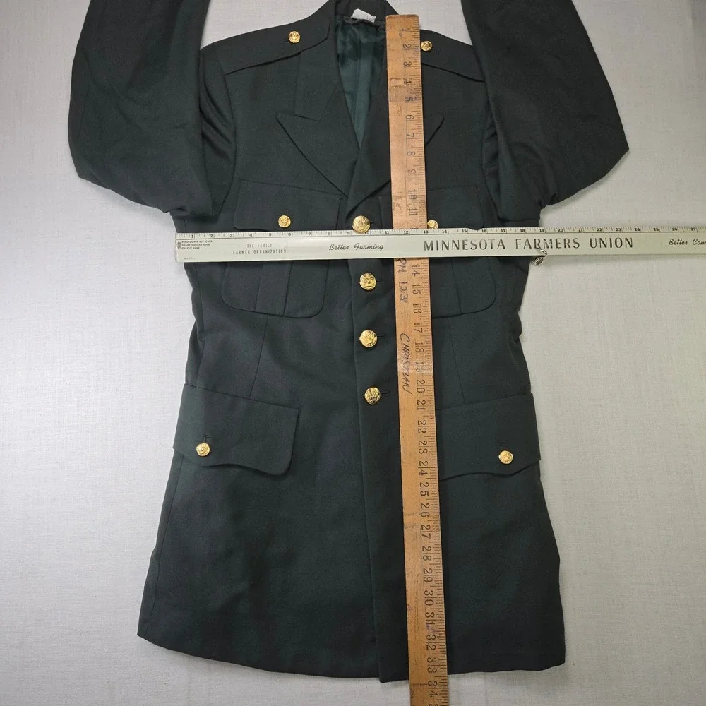 VTG Military Uniform Army Coat DeRossi & Son 37L Mens Green Specialist Patch USA